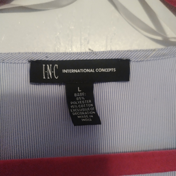 INC Blue Faux Wrap Top Balloon sleeves size L floral embroidery - Picture 5 of 5